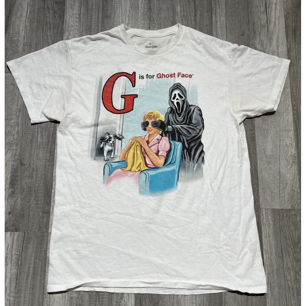G Is For Ghost Face Halloween Icon Horror Graphic T Shirt Sz M Scream Mask Rare